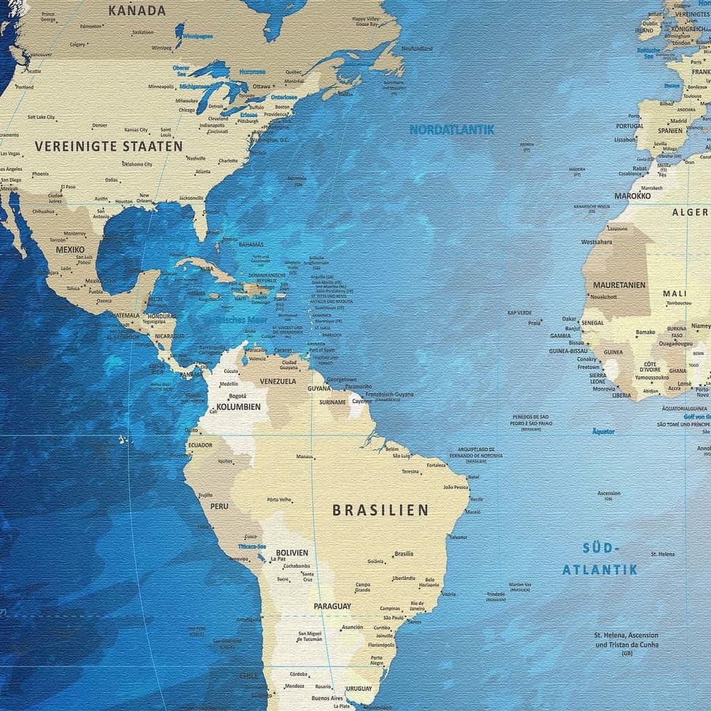 Unsere Design-Weltkarte "Worldmap Blue Ocean" ist einer unserer Top Seller, mit gutem Grund, denn sie ist eine ganz besonders stilvolle und schöne Weltkarte.
