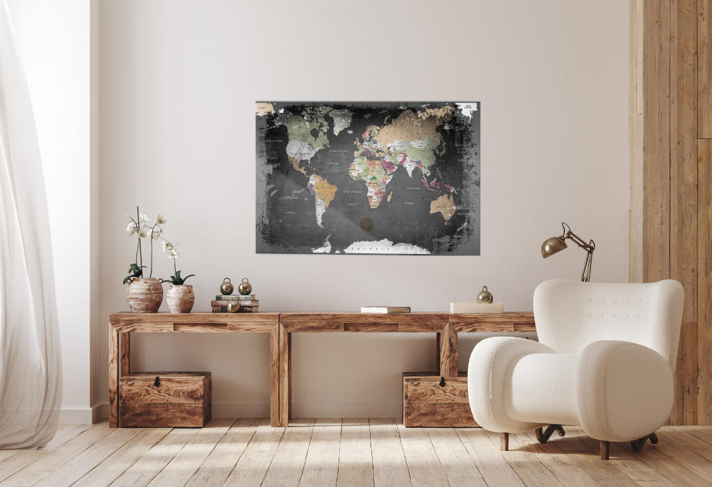 Reise-Pinnwand Weltkarte Graphit als magnetische Weltkarte für das Markieren all deiner Erinnerungen und Traumziele. Alles, was du noch erleben willst und niemals vergessen möchtest. 