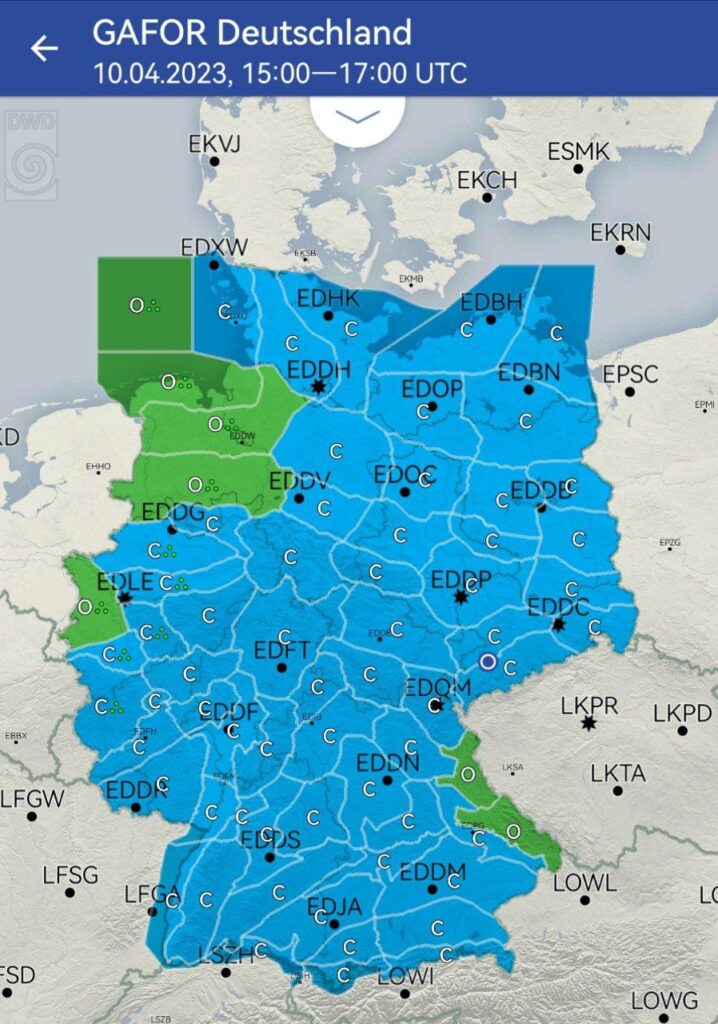 Auf der Wetterkarte kannst du sehen, ob das Wetter geeignet ist für deinen nächsten Flug.