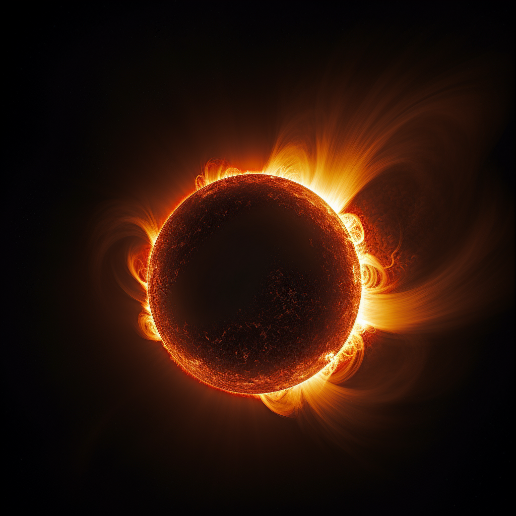 Die Sonnenfinsternis, hier sieht man die Corona der Sonne, da der Mond die Sonne komplett verdeckt.