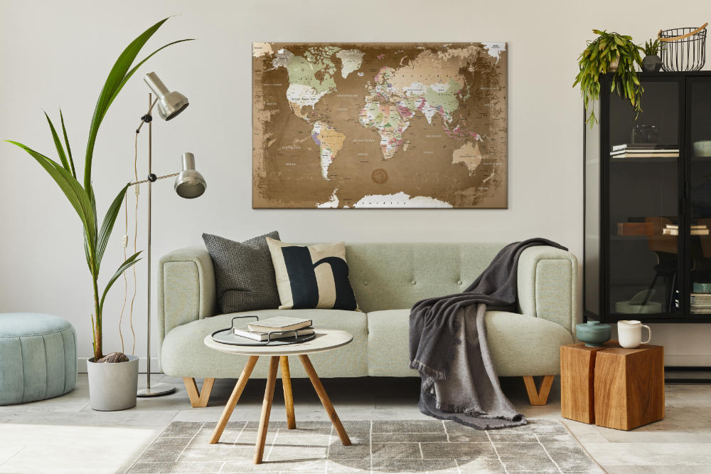 Stilvolle Leinwandbild Weltkarte als Pinnwand von Lana KK®. 