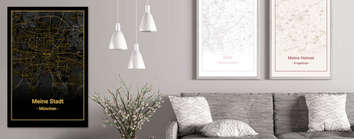 Meine Städtekarte zu selber gestalten und beschriften. Meine Stadt, meine Heimat, mein Zuhause als Straßenkarte individuell erstellen als stilvolles Wandbild.