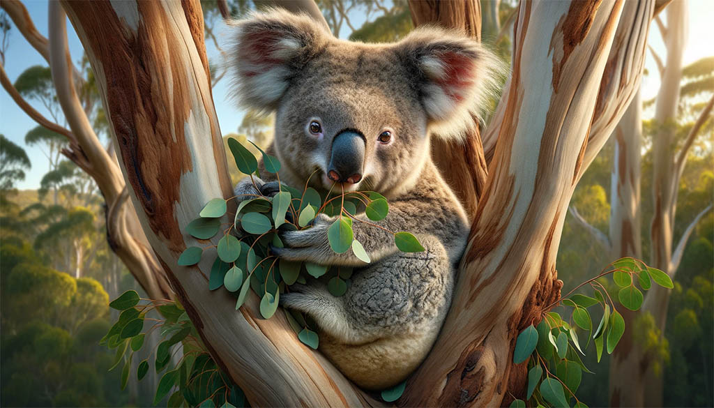 Die unberührten Orte der Welt, wie das australische Outback, sind wie schon beschrieben einfach natürlich und wunderschön und zeigen wilde faszinierende Tiere wie diesen Koala Bären im Eykalyptusbaum.  