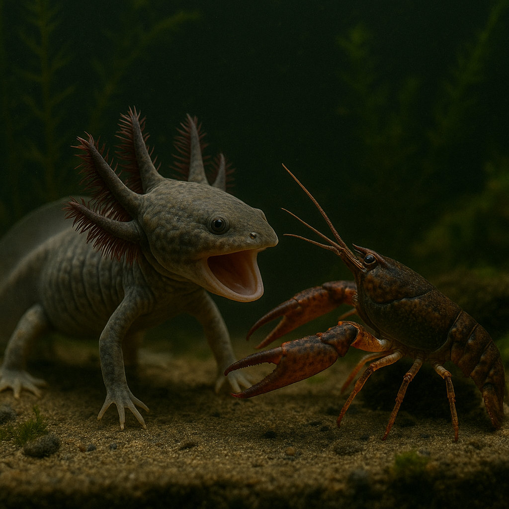 Axolotl beim Kampf mit einem feind