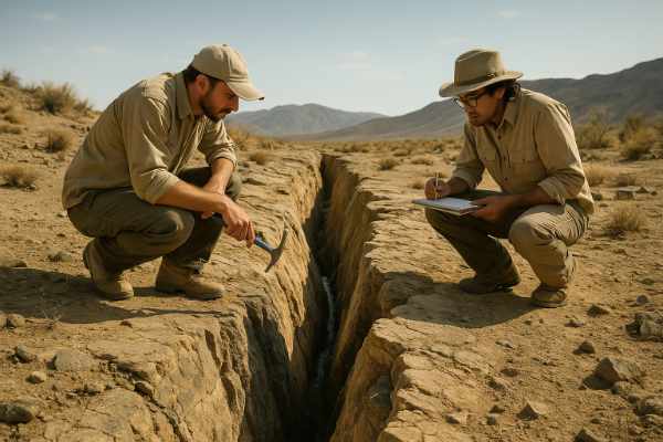 Geologen erforschen eine tektonische Plattenbewegung